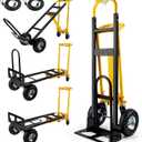 3 in 1 Convertible Hand Truck Dolly Cart with 10" Pneumatic Wheels, 1000LBS Capacity Heavy Duty Dolly, Hand Cart with Bungee Cords for Logistics, Moving, Shopping, Home, Office (Black Yellow)