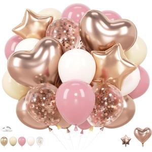 68pcs Pink and White Balloons Dusty Pastel Light Pink Sand White Rose Gold Cream Heart Star 12 Inch Balloon Decorations for Baby Shower Girls Bachelorette Birthday Bridal Wedding Party Decor Supplies