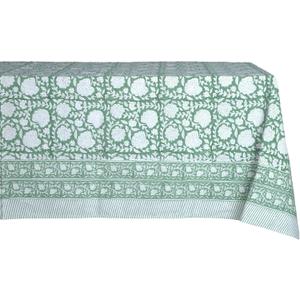 ATOSII Shalimar Green 100% Cotton Rectangle Spring Tablecloth, Handblock Floral Print Linen Table Cloth for Kitchen Dining I Parties, Outdoors, Weddings, Easter Holidays I 72 X 108 Inches I 8 Seater