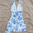 SOLY HUX Women's Y2K Dress Summer Tie Dye Print Sexy Mini Dress Retro Backless Halter Dress Club Dresses L