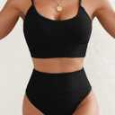 Herseas Womem 2 Piece High Waisted Bikini Sets Color Block Popular Swimsuits 2026 Summer Beach Swim Best Bathing Suits (Black, L)