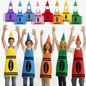 16 PCS Group Halloween Costumes for Adults, 8 Color Crayon Costume Crayon Apron and Cone Hat Costume Set  Unisex One Size, Felt Hats & Cotton Aprons for Halloween,Theme Parties, Family Dress-Up