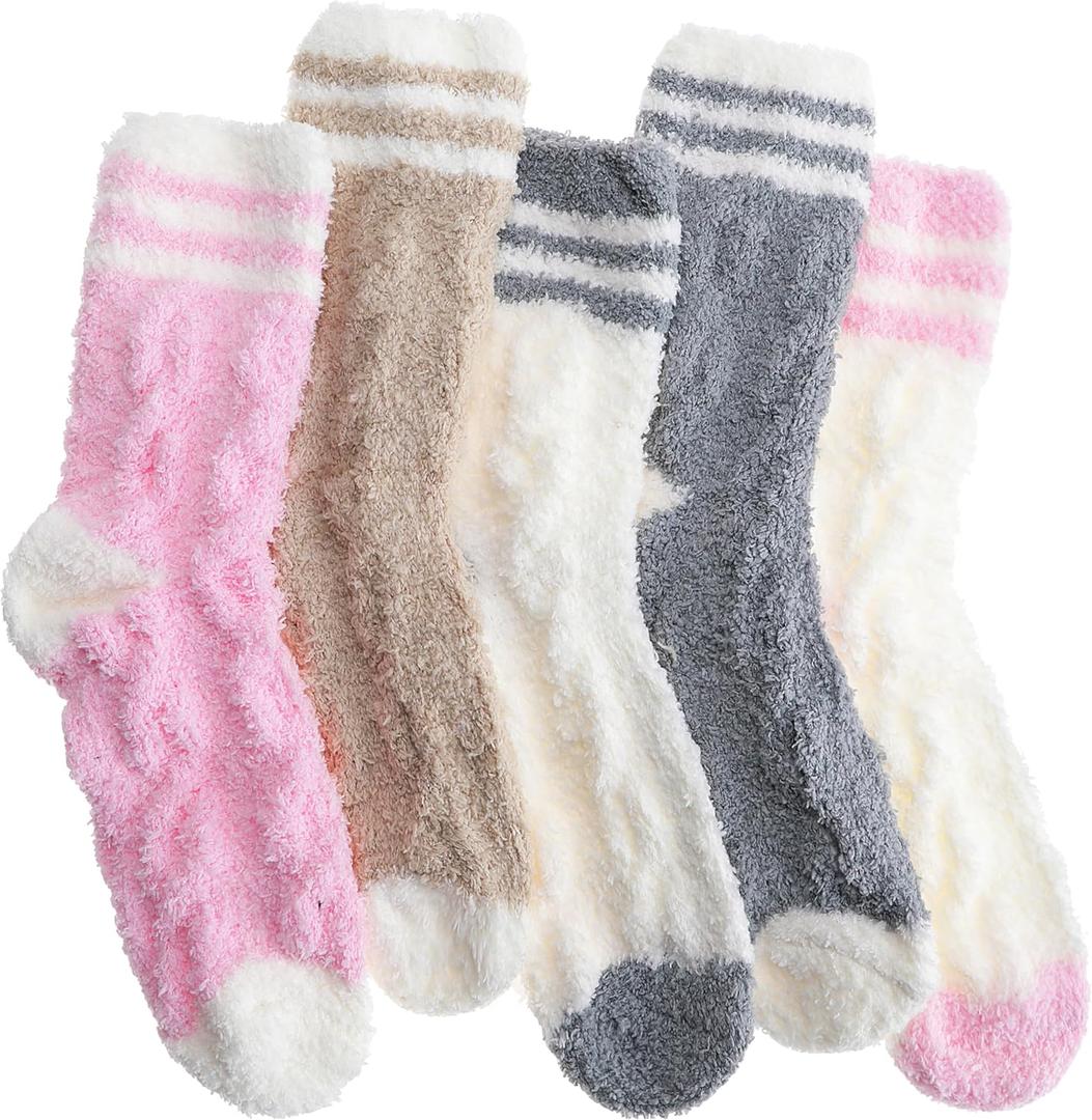 EBMORE Womens Fuzzy Socks Slipper Fluffy Cozy Comfy Cabin Plush Warm Winter Sleep Home Soft Socks (Pink/White Series/Grey/Beige)