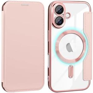 Bizzib for iPhone 16 Plus Case Compatible with Magsafe Slim Fit Flip Protective PU Leather Wallet Case with RFID Blocking Card Slot Build-in Len Protector for Apple iPhone 16 Plus 6.7 inch,Pink