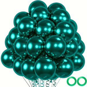 50pcs Chrome Emerald Green Balloons  12 Double Stuffed Metallic Dark Green Balloons for Weddings, Class of 2025 Graduations, Baby Shower Luxury Event Decor Includes 66ft Ribbons