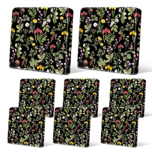 pickyNproud 8Pcs Patio Cushion Covers Stretch Outdoor Couch Cushions Slipcovers Replacement Washable Furniture Protector with Elastic Bottom Sofa Chair Seat Cover, Black Flower