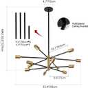 RUIYEY Modern Chandelier Ceiling Light Fixture - Sputnik Chandeliers Gold and Black Farmhouse 12-Light Height Adjustable for Dining Room, Living Room, Kitchen Island