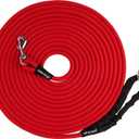 Tuff Pupper Heavy Duty 30 Foot Long Rope Leash for Dogs | Dog Recall Training Lead | High Visibility Strong Climbing Rope Leash | Hand or Waist Worn | Stainless Steel 360 Clips for Tangle Free Use (March Red)