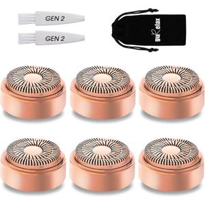 Replacement Heads for Flawless Facial Hair Remover,Gen 2 Replacement Blades for Finishing Touch Flawless Hair Removal, 6 Count 18k Gold Heads with Storage Bag