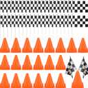 Buryeah 60 Pcs Racing Car Traffic Cones Checkered Flags Sport Training Plastic Cones Racing Checkered Flags for Car Birthday Party Decorations Supplies(7 Inch,Orange)