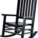 Wooden Rocking Chair Outdoor Oversized Porch Rocker Chair,Patio Wooden Rocker with High Back and Armrest,All Weather Rocker Slatted for Backyard,Garden,400 lbs Support,Black (1 pack)