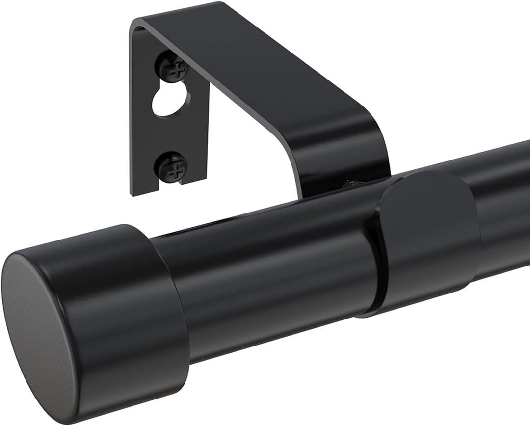 Curtain Rod 72"" to 144"" Single Curtain Rod Black 1 Inch Window Curtain Rods with Cylindrical Finials Adjustable Length Indoor/Outdoor Curtain Rod Modern Room Divider Curtain Rods