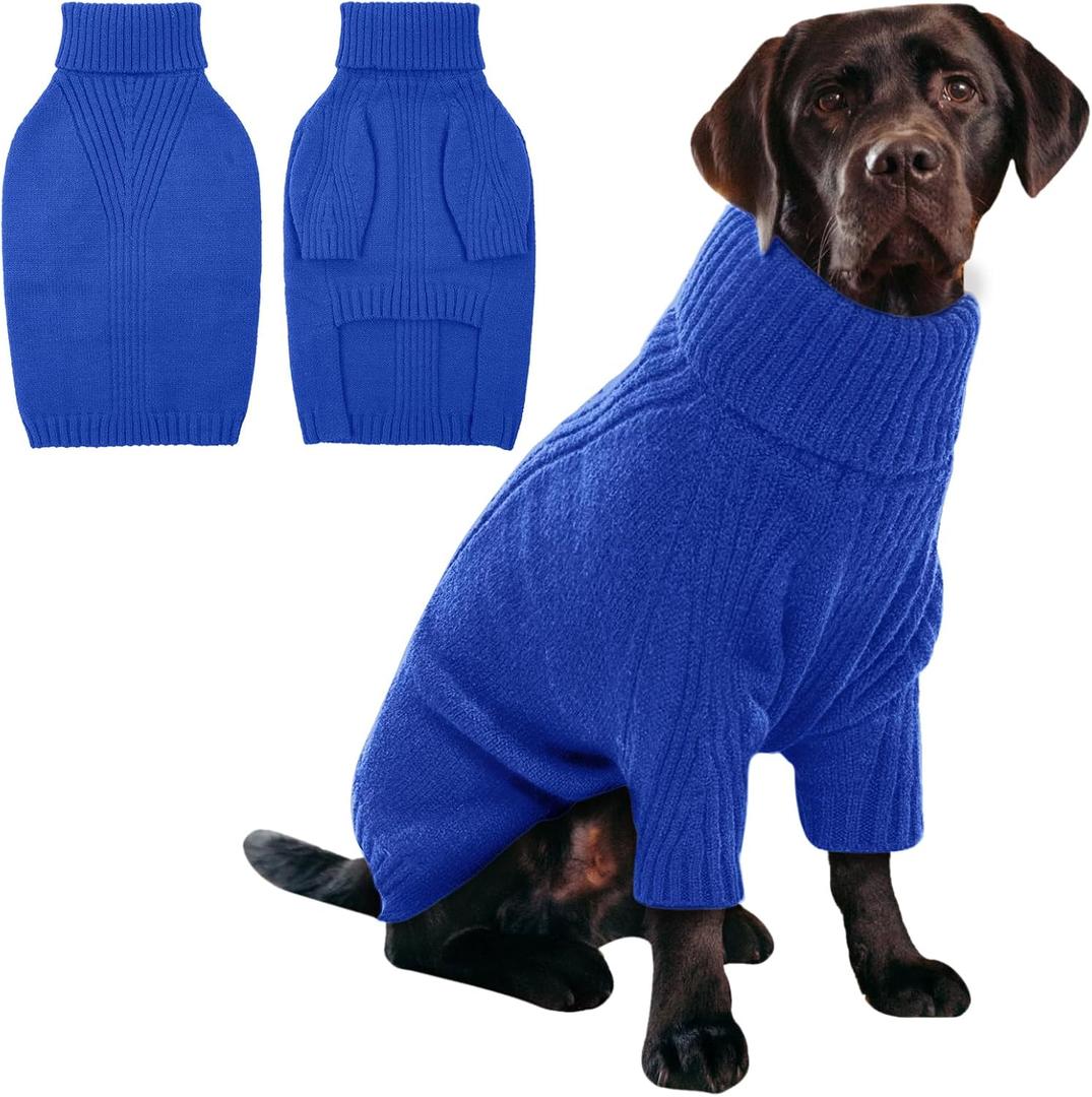 IECOii XXL Dog Sweater, Thermal Knit Big Dog Sweater with Sleeve, Pet Turtleneck Doggy Sweatshirt for Extra Large Dogs Boy Girl, Stretchy Large Dogs Cold Weather Outfit Pitbull Clothes (Royal Blue, XXL)