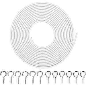White Curtain Wire 5 Meter Wall Decor Picture Hanging Kit with 6 Pairs of Screw Eyes and Hooks for Net Curtain Rods Clothesline Hanging Decor
