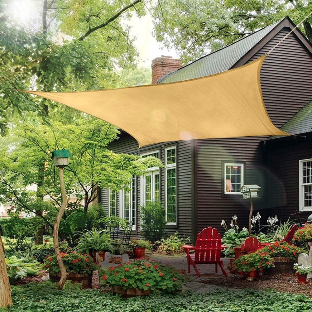 Rectangle Sun Shade Sail Canopy, 10' x 12' Patio Shade Cloth Outdoor Cover - Sunshade Fabric Awning Shelter for Pergola Backyard Garden Carport (Yellow Sand)