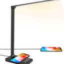 LED Desk Lamp with Wireless Charger, USB Charging Port, 10 Brightness, 5 Color Modes, Desk Lamps for Home Office, Dimmable Table Lamp Eye Caring Reading Light, Touch Control, Auto Timer, Black