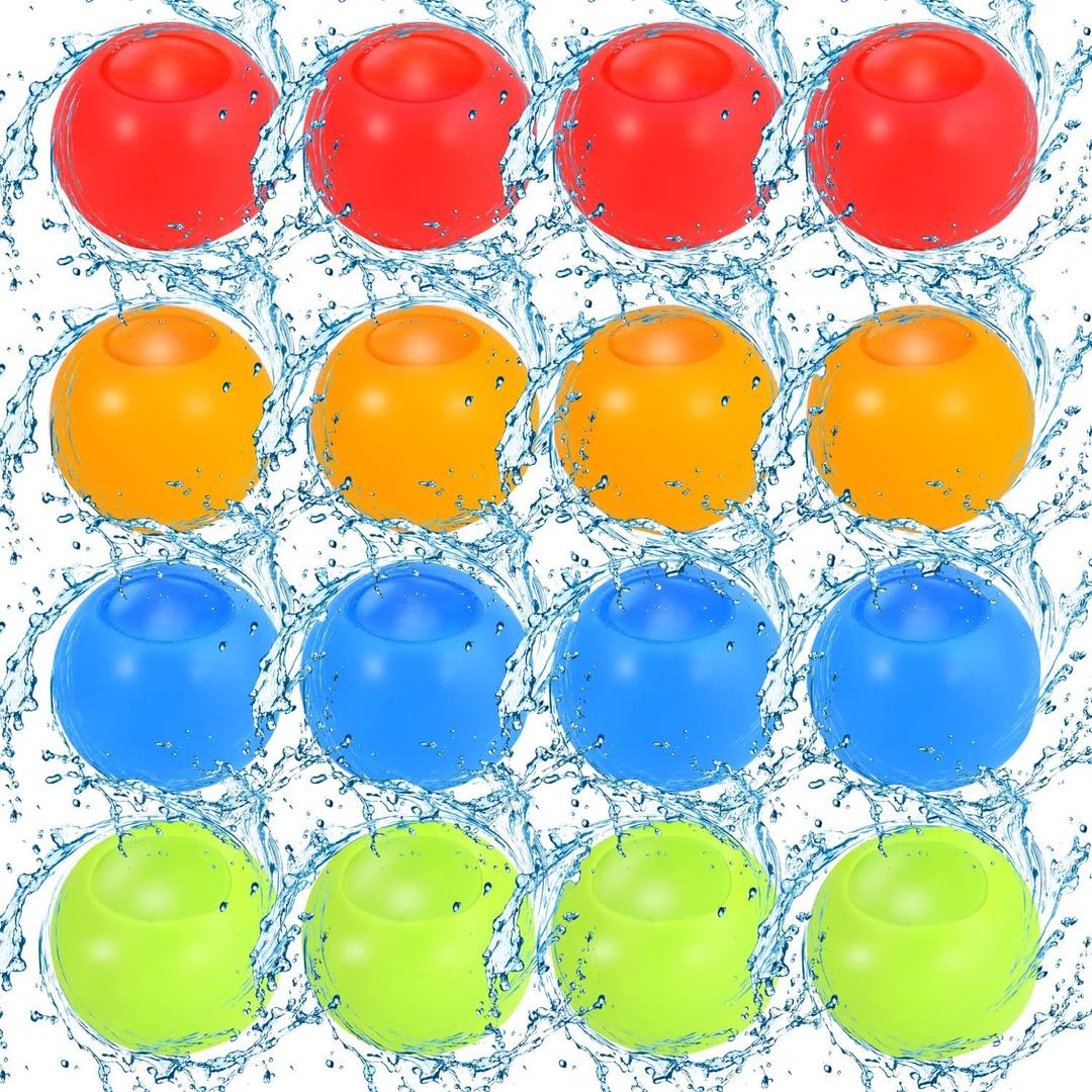 KIMOBER 16PCS Reusable Water Balloons,Refillable Self-Sealing Water Bomb Splash Balloons Toy for Kids Swimming Pool Party Favors