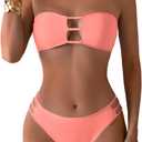 Tainehs Women's Two Piece Strapless Bikini Sets Bandeau Cutout Swimsuit High Cut Bathing Suits (Coral Pink) Small