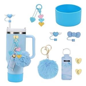 Stanley Cup Accessories Set, Including Lipstick Holder, Silicone Stanley Cup Boot, 2 x Silicone Straw Cover, 2 x Charms for Stanley 40oz & 30oz Tumbler (Black)