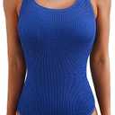 Herseas Women's One Piece Swimsuit Knit Ribbed Padded O Ring Wide Straps One-Piece Bathing Suit 2025 Beach Outfits Blue Small