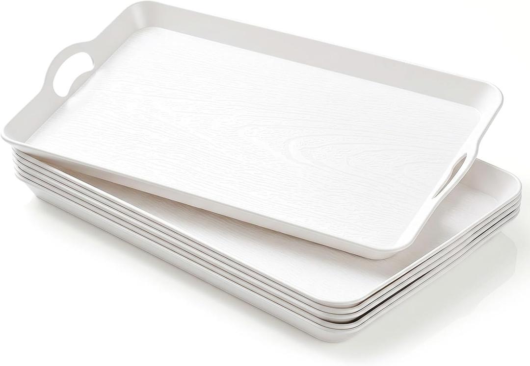 Kathfly 6 Pack 20" x 13" Serving Trays with Handles, Plastic Tray, White