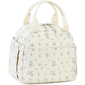 BTOOP Lunch Box for Women Men Cute Corduroy Lunch Bags Large Capacity Insulated Lunch Tote Bag For Work Travel Or Picnic (Purple-Flower)