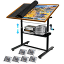 Sunix 1500 Pieces Jigsaw Puzzle Table with Legs, 36"x26" Adjustable Height Puzzle Board with Cover & 6 Sorter Tray, 12-Tilting-Angle Portable Wooden Puzzle Table for Adults, Enclosed with Wheels