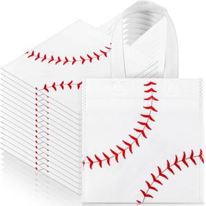 Sweetude 12 Pcs Baseball Party Gift Bags Sports Theme Candy Goodie Bags 7.8 x 7.8 Inch Baseball Non Woven Totes with Handles for Sports Party Favors Birthday Decor Supplies