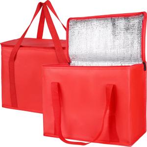 Bodaon 1-Pack Insulated Reusable Grocery Shopping Bags, X-Large Picnic Cooler Bag with Zipper Zippered Top Cold, Insulated Food/Pizza Delivery Bag (Red)