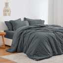Love's cabin Seersucker Charcoal Grey King Size Comforter Set 7 Pieces, King Bed in a Bag, All Season Bedding Set with Comforter, Flat Sheet, Fitted Sheet, Pillowcase and Pillow Sham (King (102"X90"))