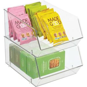 mDesign Plastic Stacking Food Storage Bin for Kitchen Cabinet, Pantry, Shelf, Fridge/Freezer - Organizer for Fruit, Potatoes, Onions, Drinks, Snacks, Pasta - 11" Deep - 2 Pack - Clear