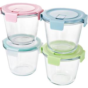 8 PCS Glass Soup Containers with Lids - 3 Cup Meal Prep Containers with Lids, Airtight Glass Storage Containers BPA-Free, Deli containers with lids Microwave, Dishwasher, and Freezer Safe (4 Packs)