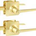 2 Pack Door Handles Gold Interior Door Handle for Bedroom & Bathroom, Keyless Privacy Door Levers, Modern Square Door Handles