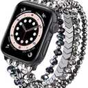 MOFREE Beaded Bracelet Compatible with Apple Watch Band 42mm/44mm/45mm/49mm/46mm Series 11/10/9/8/7/SE/6/5/4/3/2/1/Ultra Women Fashion Handmade Elastic Stretch Strap for iWatch Bands Blue/Dark Grey