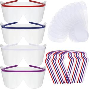 50 Pack Disposable Eye Shield Lenses Clear Safety Glasses Protective Eyewear Face Shield 4 Colors Scratch Proof Eyes Protection Splash Proof Safety Goggles for Men Women Adult