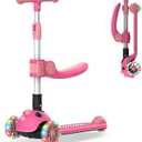 Gotrax KS3 Pro Folding Kick Scooter for Kids, One Key Removable Seat & 3 Extra Wide PU Light-Up Wheels and Anti-Slip Deck, Adjustable Height Handlebar and Lean-to-Steer Scooter for Children Aged 2-8 (Pink)