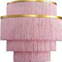 5-Tiered Pink Chandelier,3 Lights Boho Fringe Pendant Light Fixture,Tassle Chandelier for entryway,Dining Room,Baby Nursery,Gold and Pink