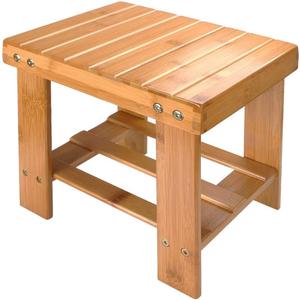 ASelected Bamboo Bench Stool, 10 inch Wooden Foot Step Stool for Bedroom Kitchen Mudroom Foyer Entryway Small Bench Shoe Stool
