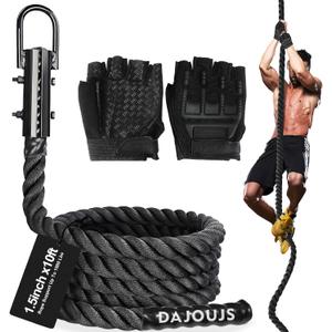 DAJOUJS Climbing Rope 1.5 Inch Diameter 10FT Length Gym Climbing Rope for Workout Fitness & Strength Training, Gym Rope, Exercise Climbing Rope in Black for Adults or Kids Outdoor & Indoor