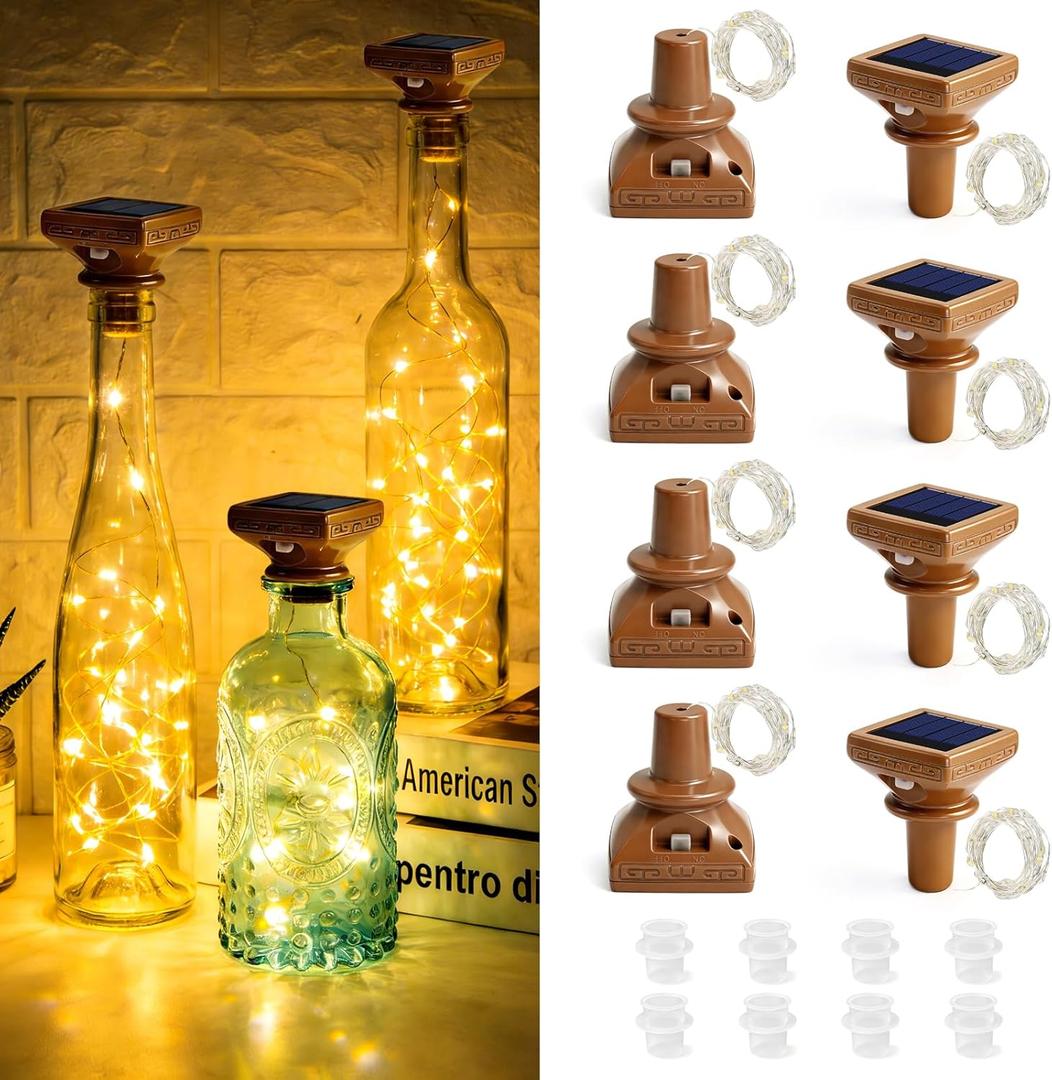 VOOKRY Solar Wine Bottle Lights, 8 Pack 20 LED Solar Powered Cork Lights Waterproof Outdoor Fairy String Lights Wine Bottle Decorations for DIY, Party, Wedding, Garden, Patio, Tabletop(Warm White)