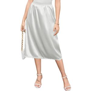 Litherday Half Slip for Under Dress Lace Long Underskirt Elastic Waist Satin Midi Skirt (XXL)