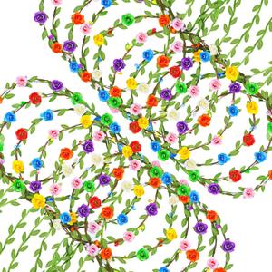 Assorted Colored Flower Crown, Wreath Headband Floral Headpiece Party Festivals, Garland Multicolor Headbands (24 PCS)