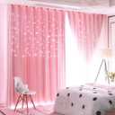 UNISTAR 2 Panels Stars Blackout and Sheer Curtains for Bedroom Girls Kids Baby Room, Double Layer Star Cut Out Living Room Window Curtain, W42 x L63 Inch Length, Pink