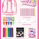 D-FantiX Unicorn Art Supplies Clear Backpack for Toddler, 51Pcs DIY Coloring Craft Kits with Scratch Art Paper and Stickers, Road Trip Activities for Kids, Creative Birthday Gift for Girls