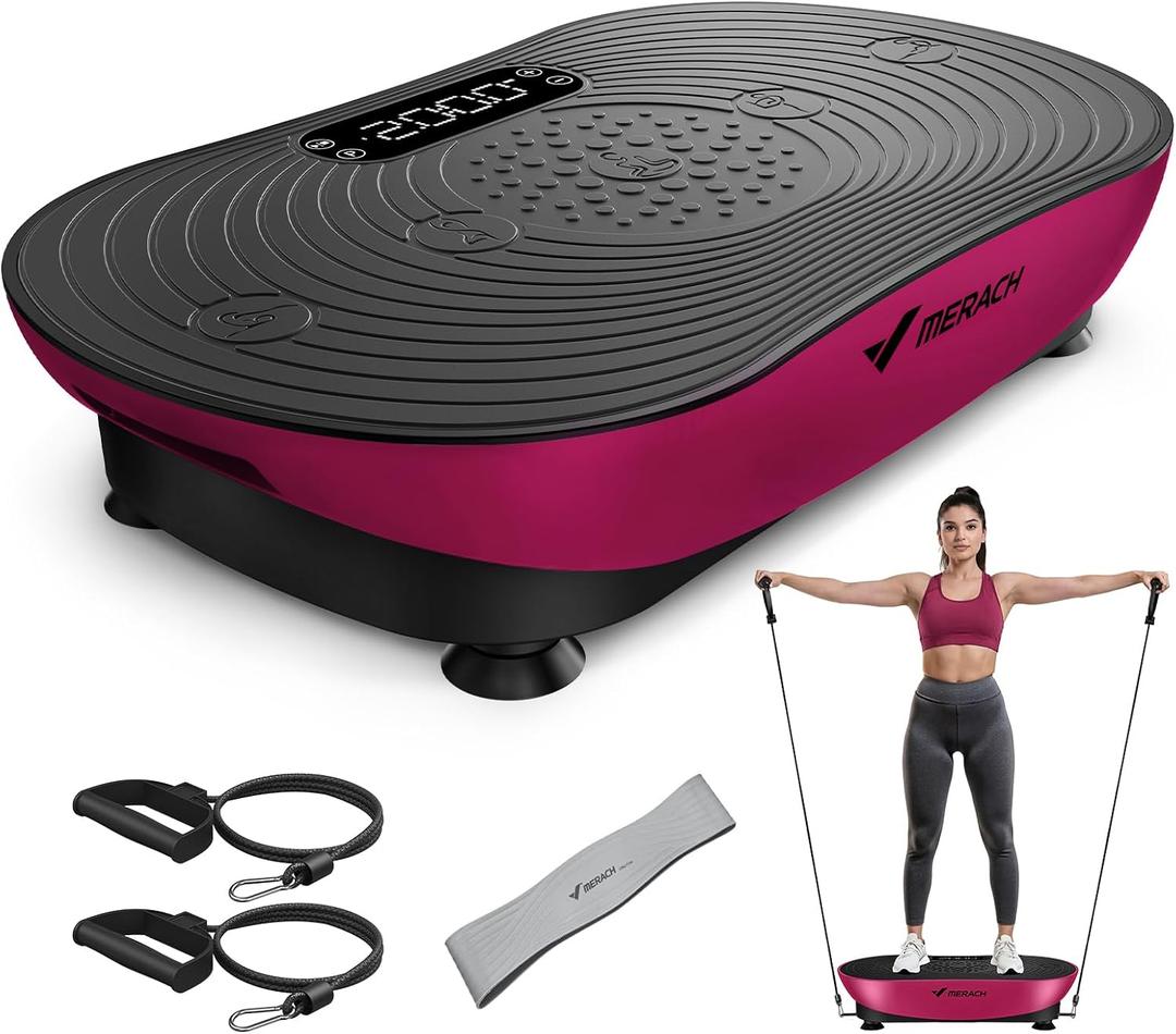 MERACH Vibration Plate Exercise Machine, Vibrating Platform for Lymphatic Drainage Weight Loss Muscle Activation, Full Body Home Exercise Equipment with LED Touch Screen Bluetooth Pull Cord