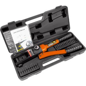 AMZCNC 16 Ton Hydraulic Wire Crimper Battery Cable Lug Terminal Crimping Tool WIth Standard US cable Dies,Crimps 6 AWG to 600 MCM, Cable Crimping Tool with 13 Pairs of Standard US cable Dies