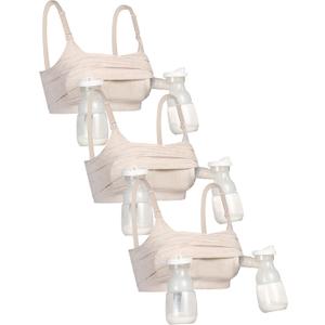 GXXGE 3Pack Hands Free Pumping Bra, Adjustable Pumping & Nursing Bra with EasyClip for All Breast Pumps Cotton Sleep Bra (Beige, XL)
