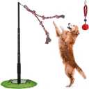 Outdoor Tug of War Dog Toy, Tether Interactive Dog Tug Toy Backyard Heavy-Duty Dog Solo Play Exercise Toy for Large Medium Dogs, Height Adjustable, 2 Rope Toys