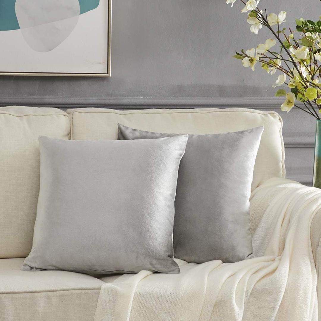 GIGIZAZA Decorative Throw Pillow Covers 16x16,Set of 2 Grey Square Couch Pillow Covers,Velvet Sofa Boho Cushion Pillows (16" x 16" (Pack of 2), Silver Grey)