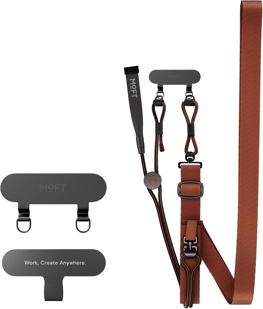 MOFT Phone Lanyard Crossbody with 2 Tabs, Adjustable Phone Strap with Premium Metal Buckles, Skin-Friendly Universal Lanyard, Compatible with Most Smartphones, Sienna Brown
